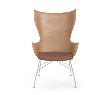 K/Wood stolen i lys ask m.  læder og krom ben designet af Philippe Starck for Kartell